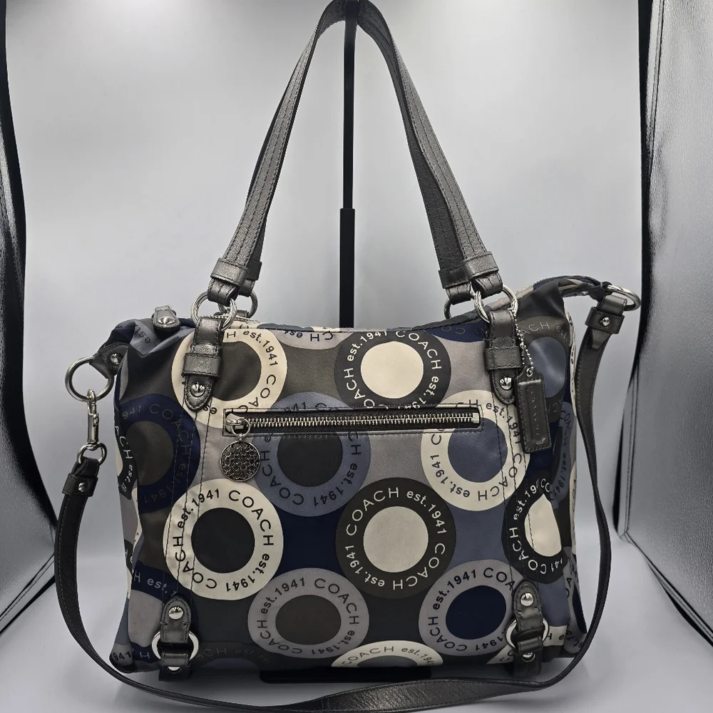 COACH F17582 Alexandra Grey Blue Sateen Snaphead Print 3 Way Shoulder Bag - Picture 1 of 15